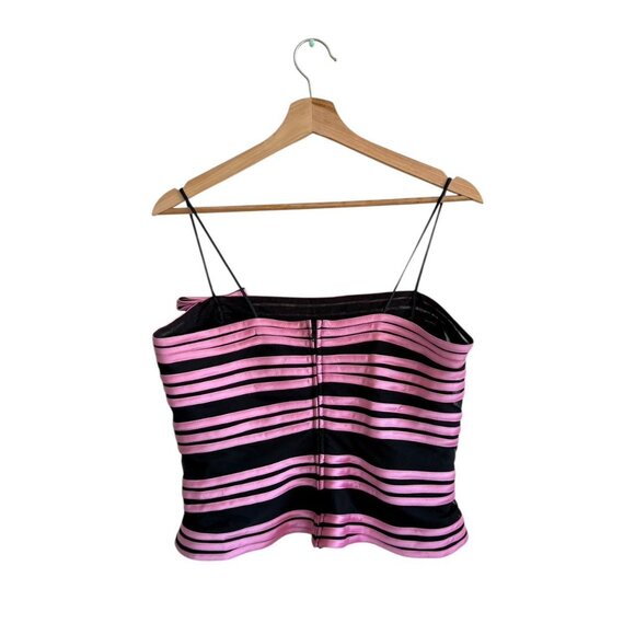 JS COLLECTIONS PINK BLACK Y2K STRIPED BOW TOP WOMENS 10 - Picture 3 of 7